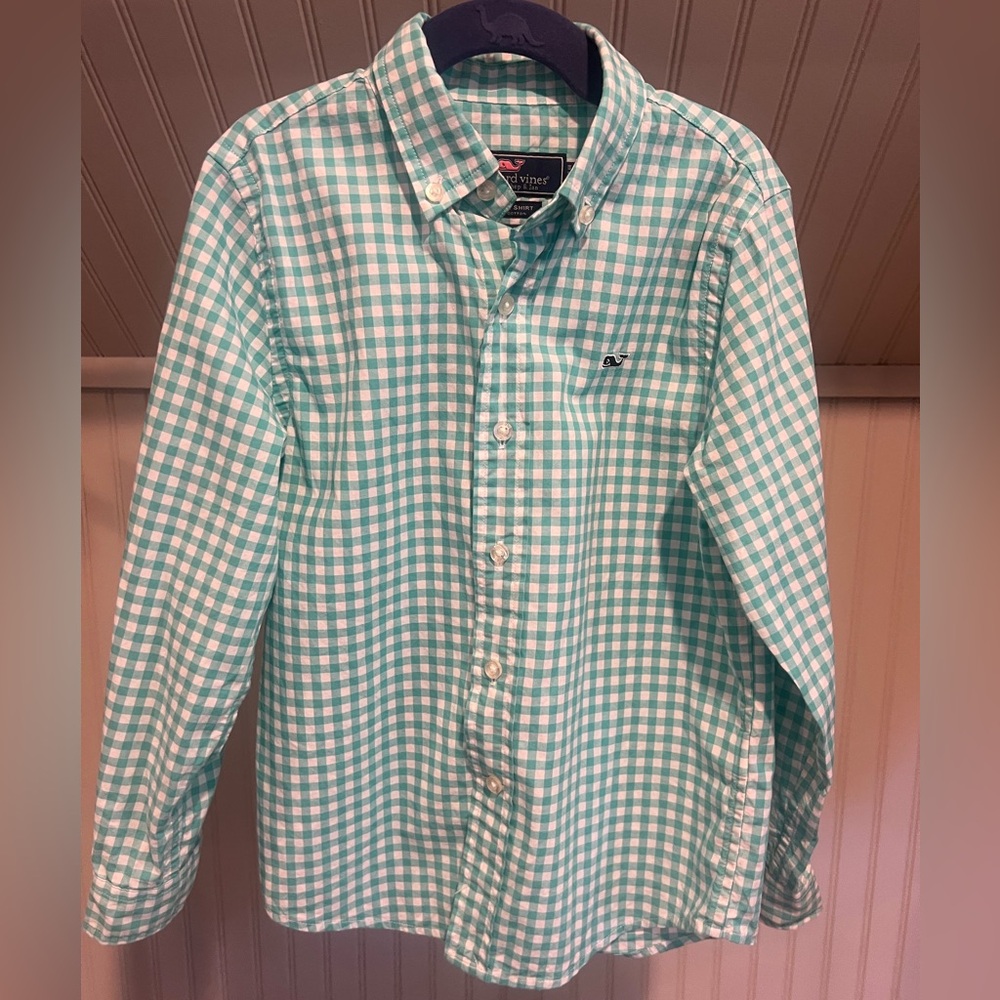 Vineyard Vines Kids Aqua Gingham Button Down Shirt